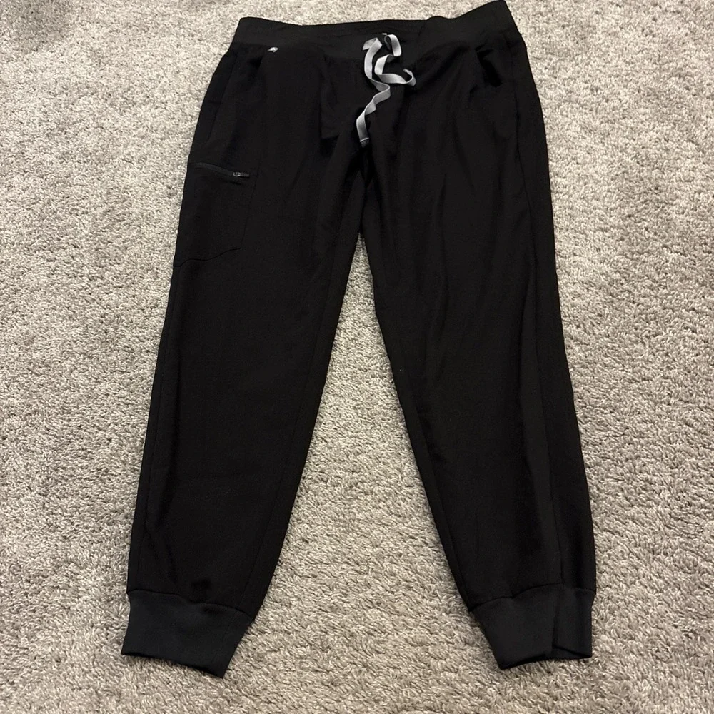 FIGS Women Scrub Pants XL Black Cargo Jogger Zamora Zipper Nurse Drawstrings